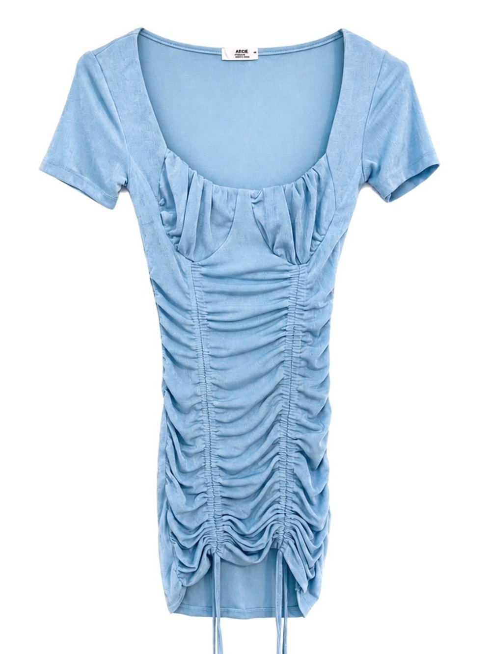 XS Ruched Short Sleeve Mini Dress Light Blue
